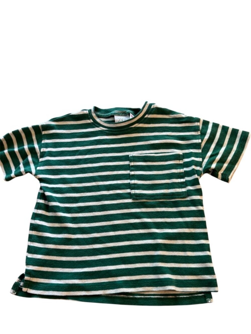 Zara Kids Green Striped Pocket Tee Size 3-4 Years Boys Girls Unisex